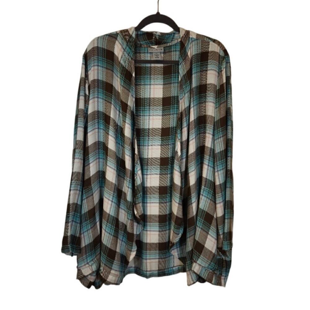 Catherines Plaid Top Women Size 2X Green Pockets Casual Preppy Fall